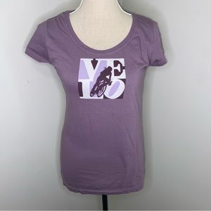 Green Label Organic purple LOVE bicycle graphic slim fit tee shirt size Medium